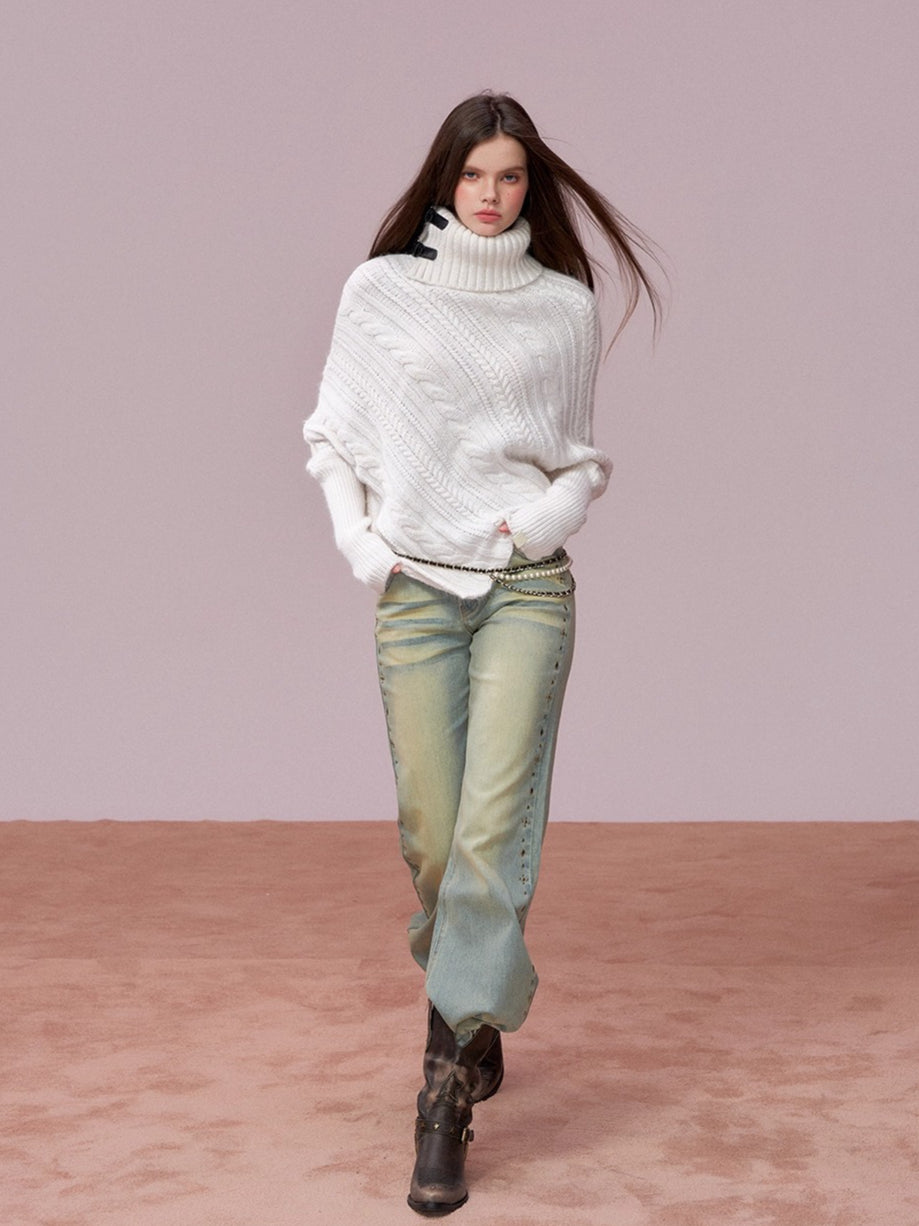 Studded Wash Straight-Leg Jeans