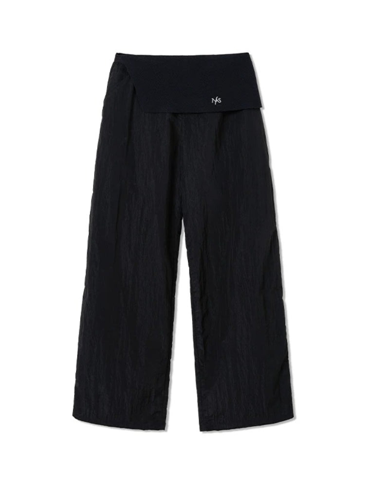 Asymmetric Panel Wide-Leg Knit Pants