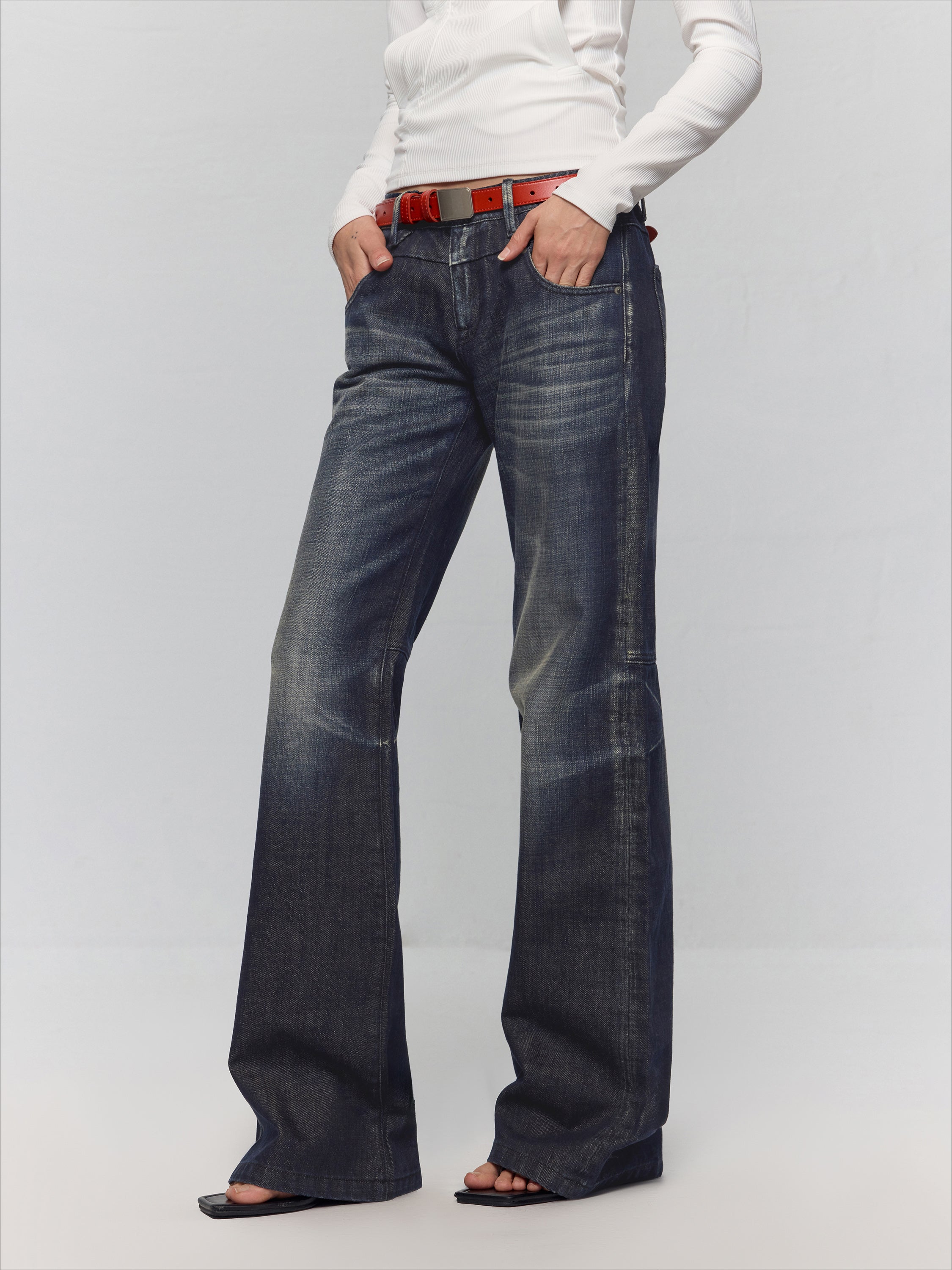 Black-Blue Low-Waist Flared & Bell-Bottom Pants Pants