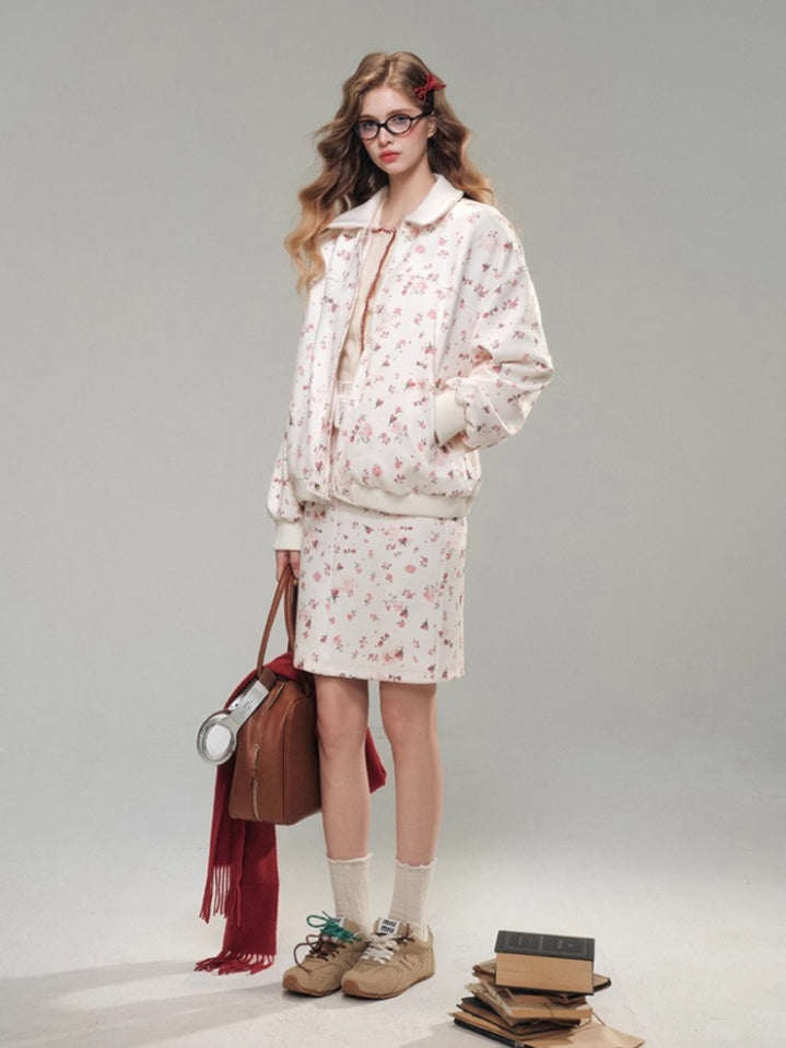 Rose Printed Sweatshirt Set