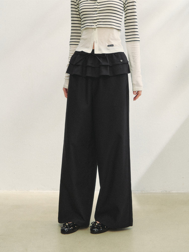 Two-piece Double-layer Ruffle Tie Straight Pants