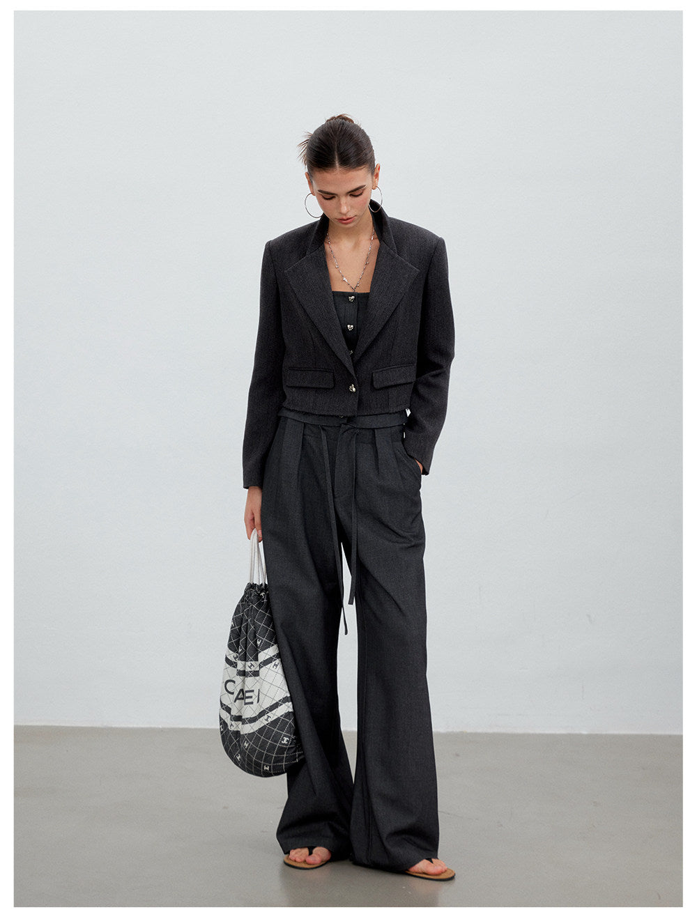 Gray Cropped Suit Set