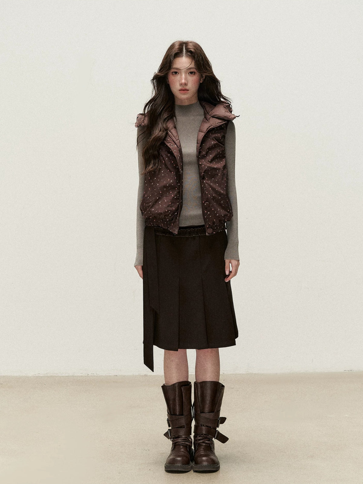 Reversible Floral Detachable Hood Down Vest
