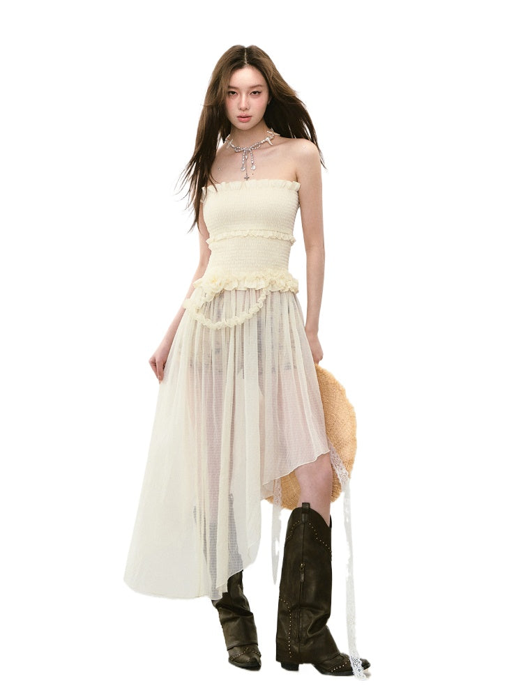 Irregular Strapless Mesh Dress