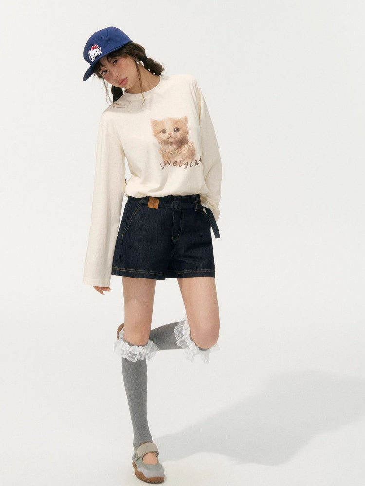 Slimming High-Waisted A-Line Denim Shorts