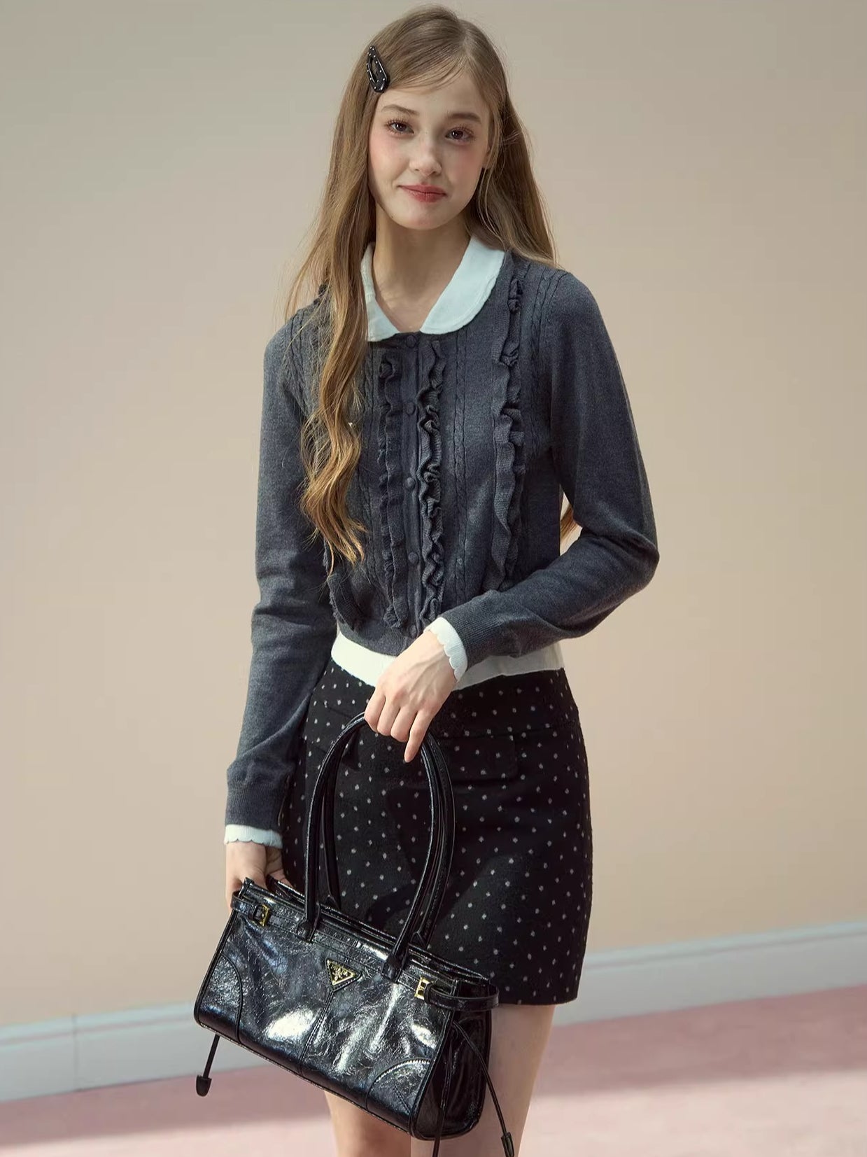 Ruffled Peter-Pan Knit Blouse