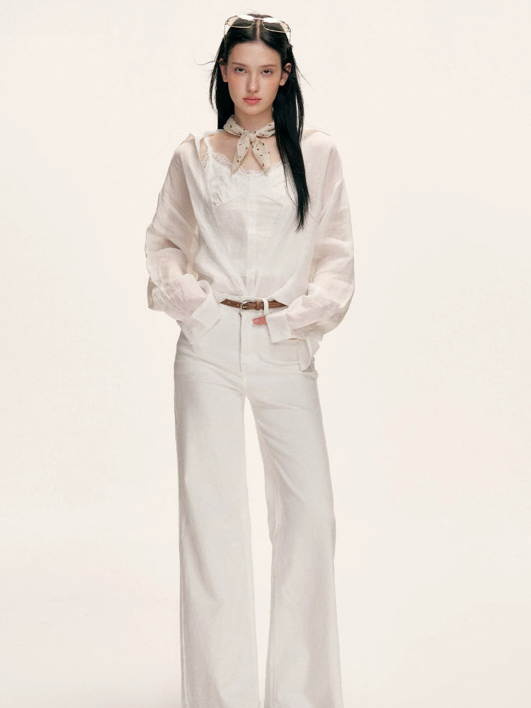 Washed Cotton Wide Leg Jeans