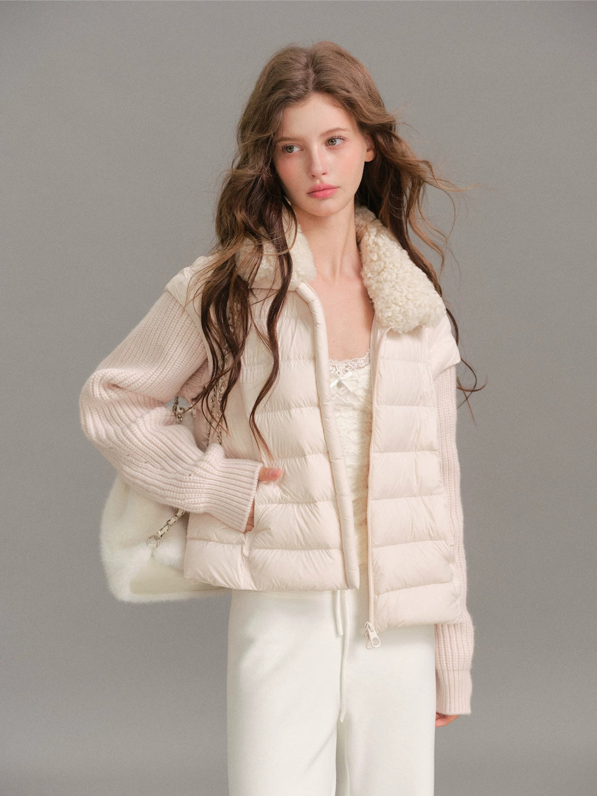 Wool Collar Convertible Down Jacket