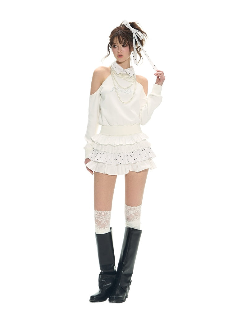 White Spliced Halter 2-in1 Hoodie