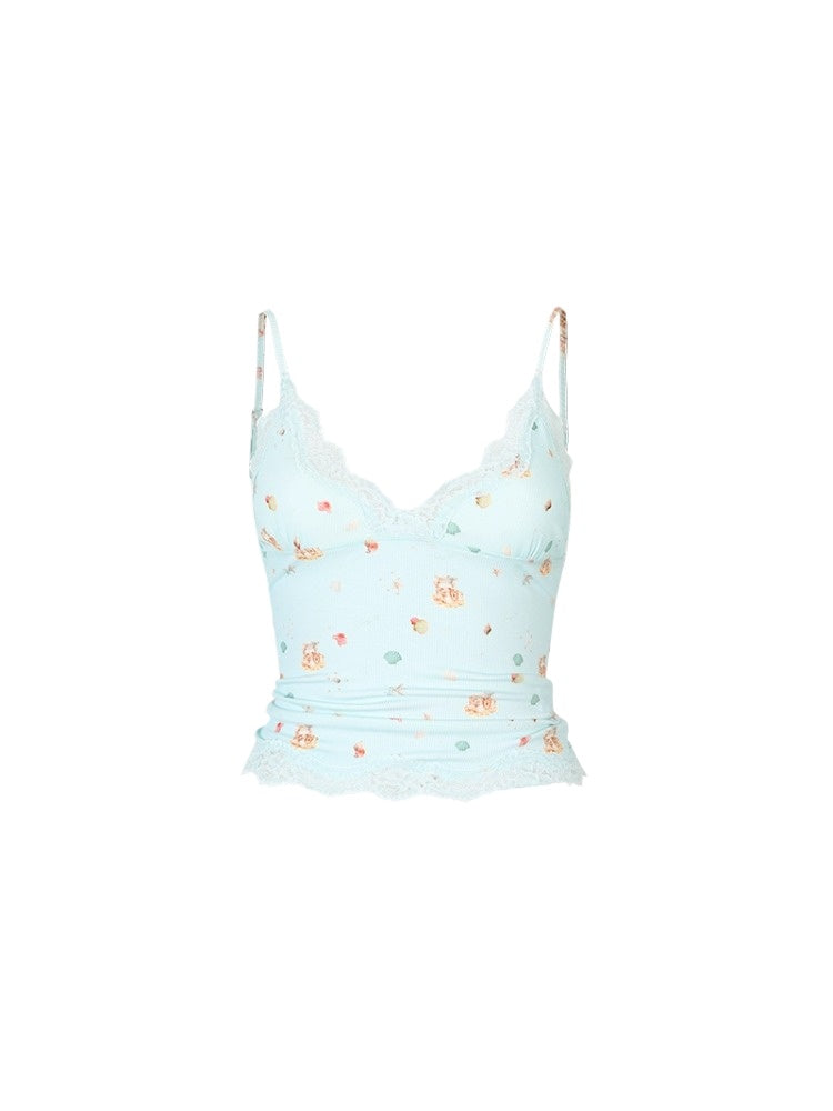 Printed Lace Trimmed Camisole