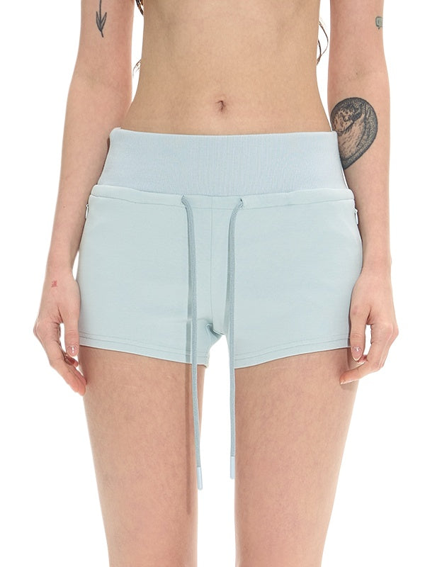 Blue Printed Slim Hoodie & High-Waist Shorts Set