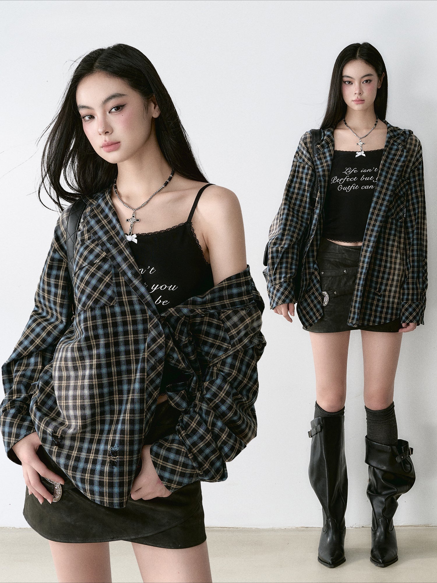 Washed Vintage Plaid Hooded Shirt