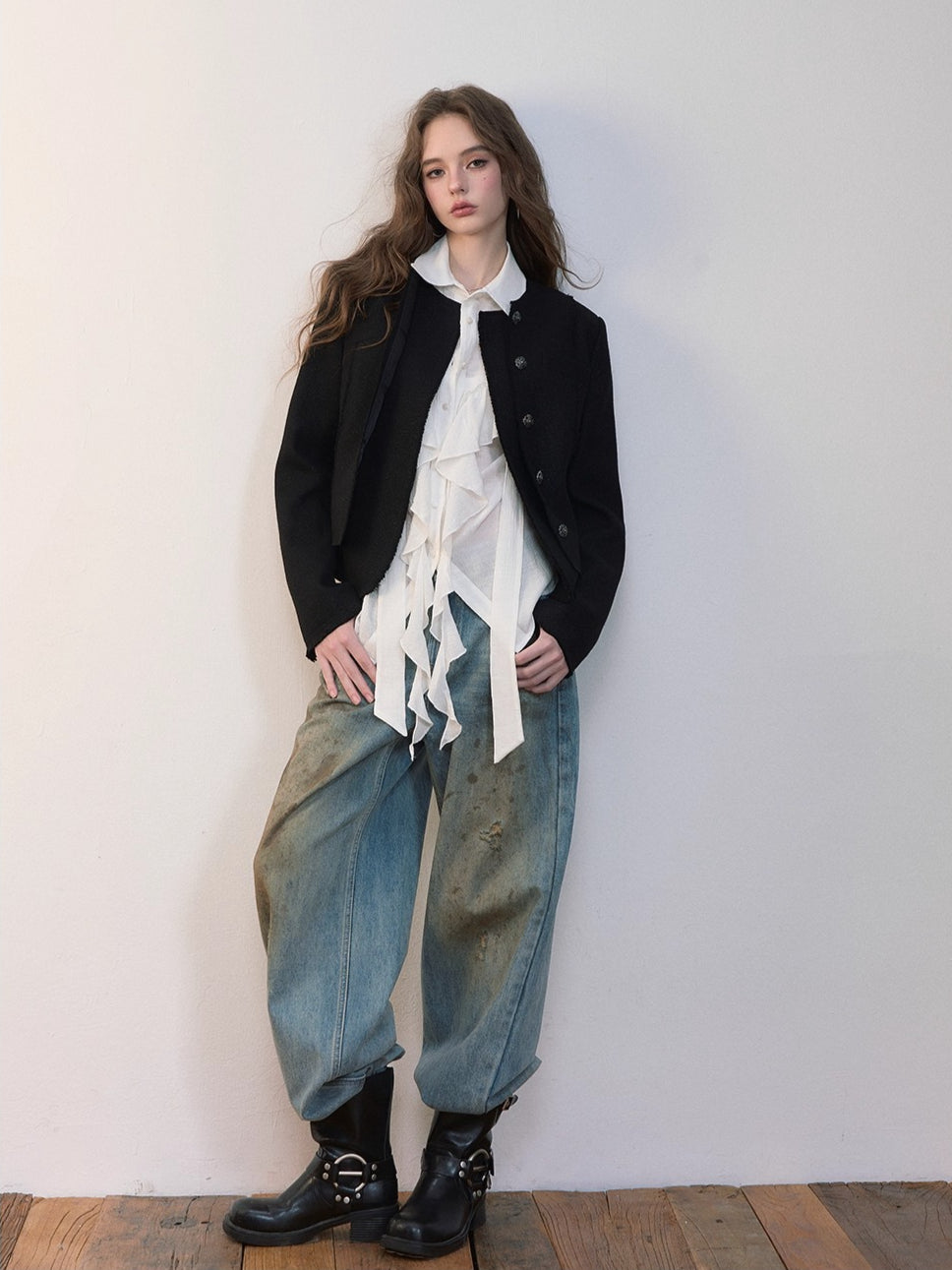 Black Wool Short Blazer Jacket