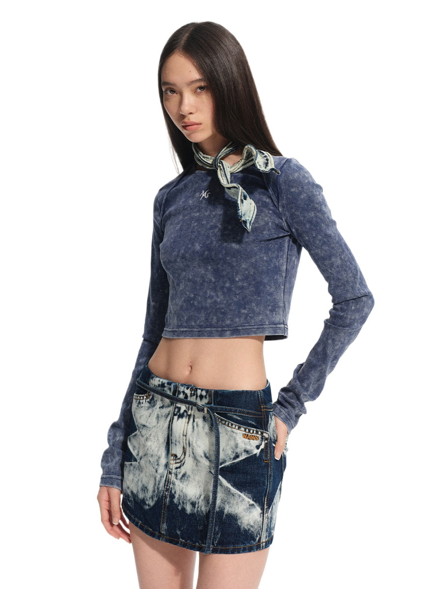 Washed Denim Long-Sleeve T-shirt