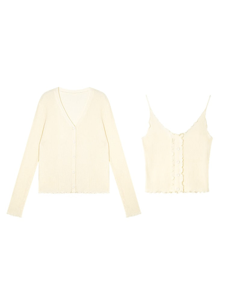 Lettuce-Edge Cardigan & Camisole Set