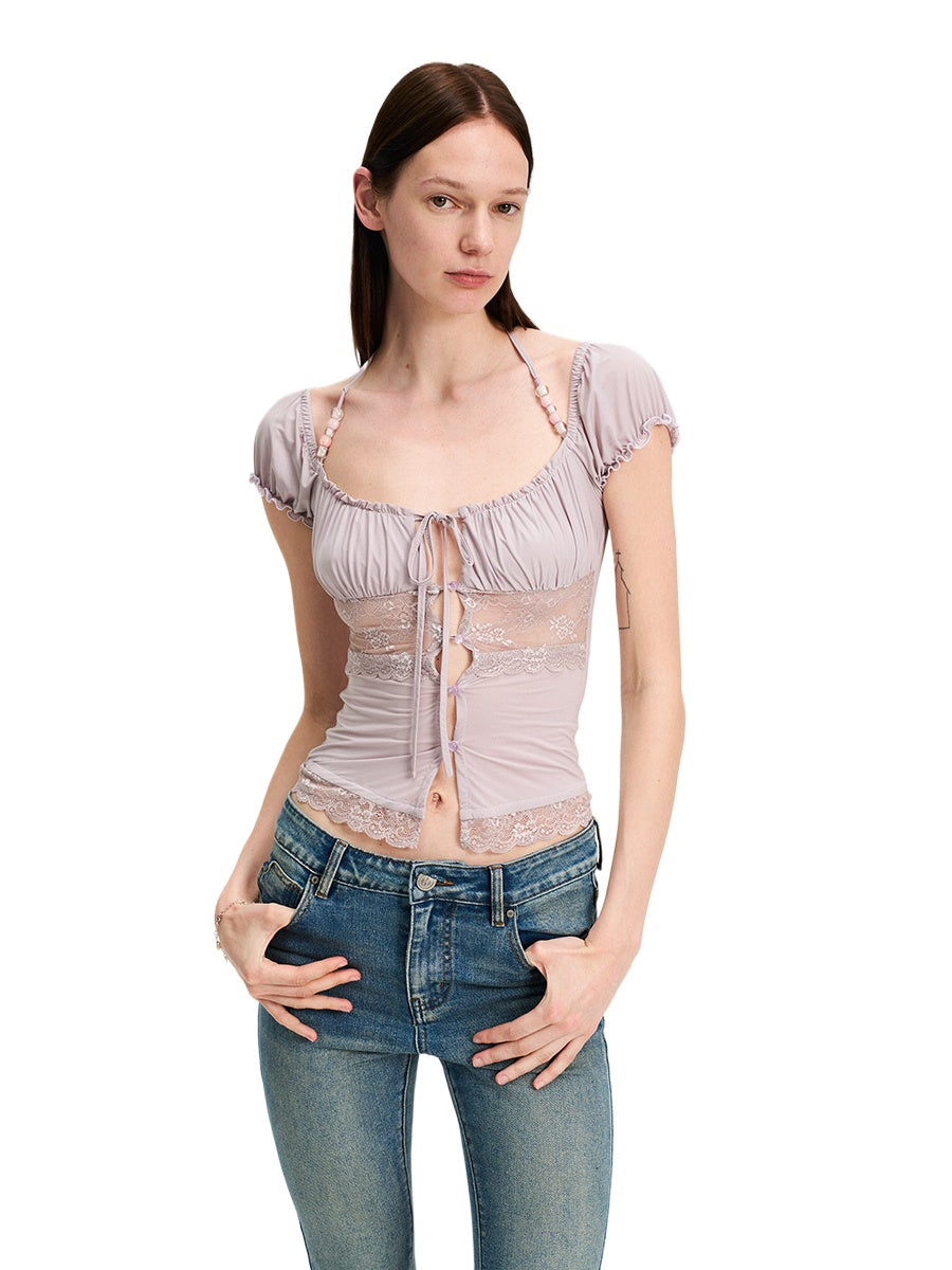 Light Lace Panel Beaded Cardigan