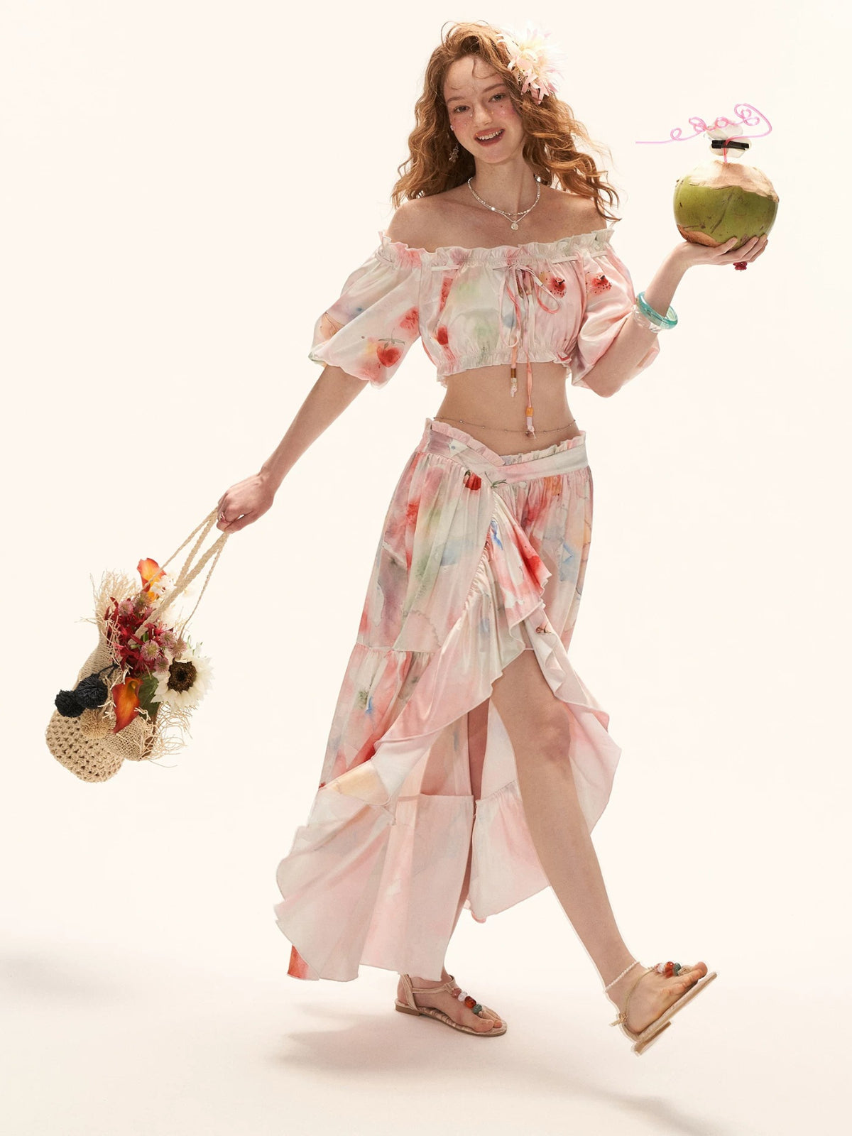 Watercolor Fruit Puff Sleeve Set