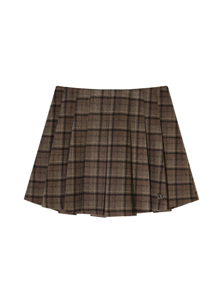 Plaid Wool Pleated Skirt