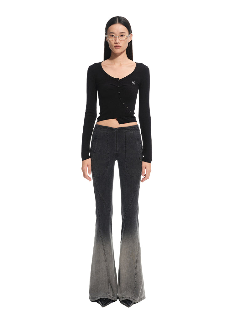 Silk Wool Embroidered Asymmetric Bottoming Top