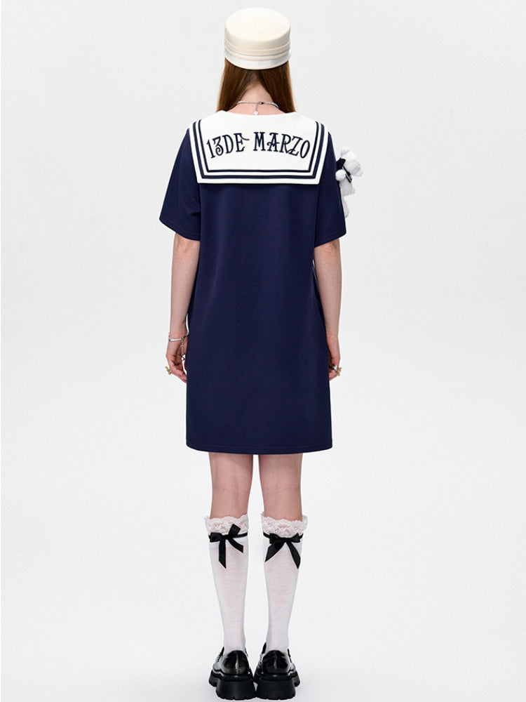 Navy Collar T-Shirt Loose Dress