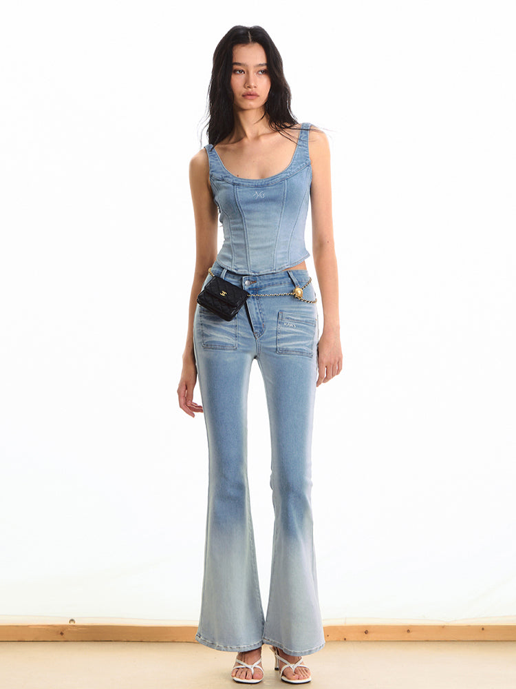 Gradient Mid-waist Washed Flared Pants