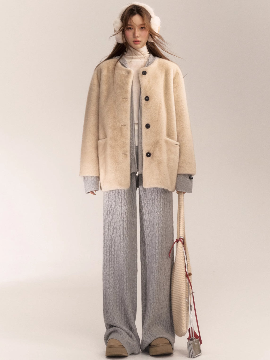 Wool Blend Hooded Knit Cardigan