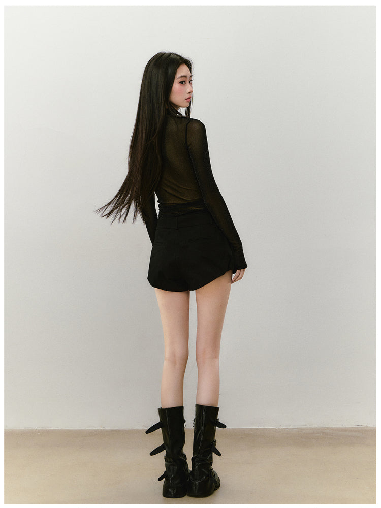 Chain Halter Draped Neck Fitted T-shirt