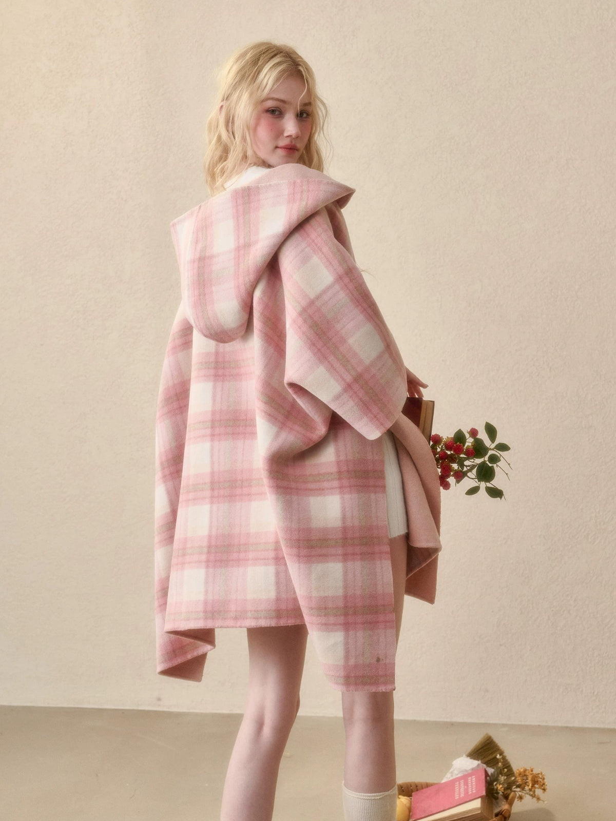 Reversible Wool Plaid Cape Jacket