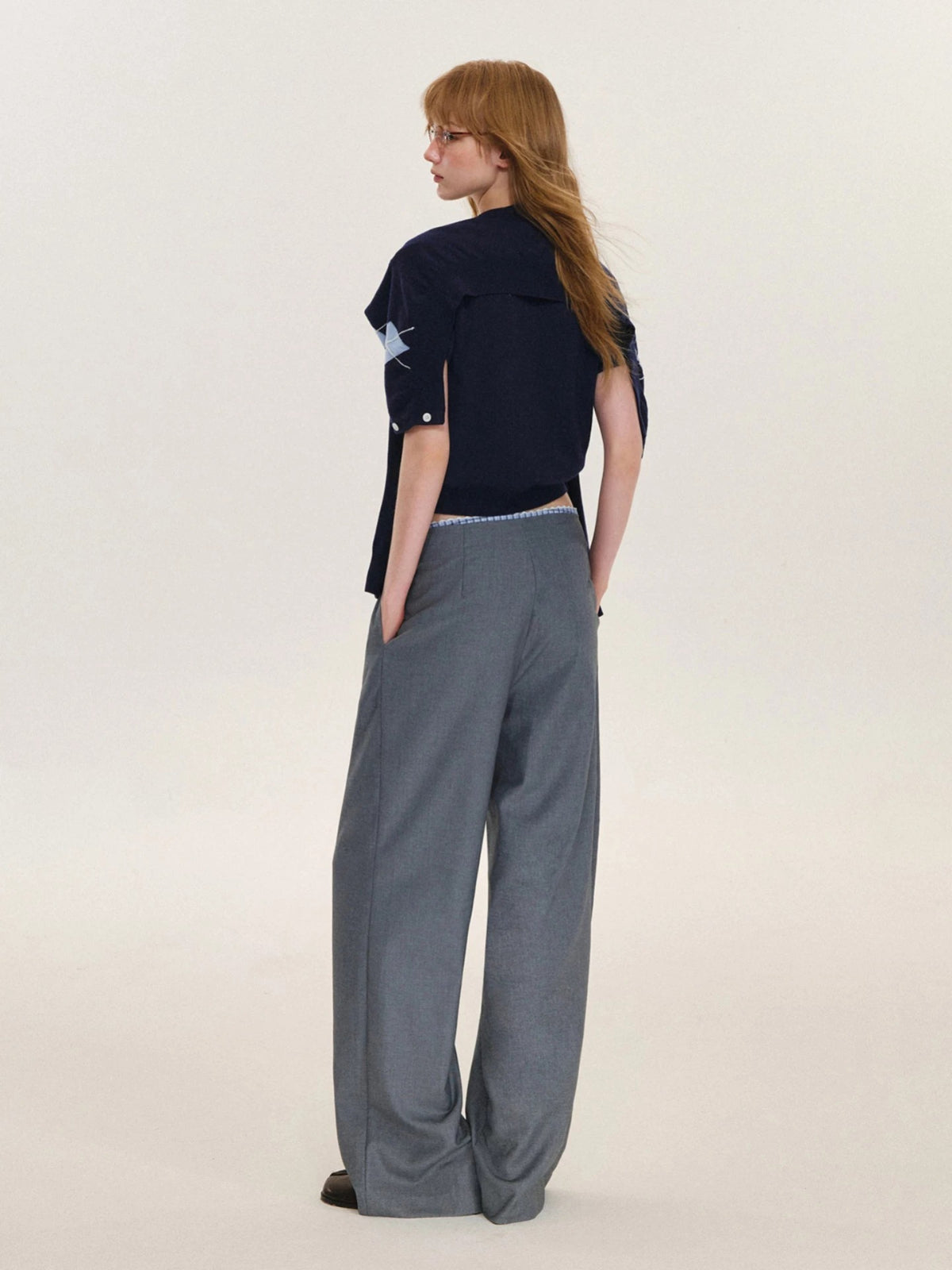 Plaid Trim Bow Detail Trousers