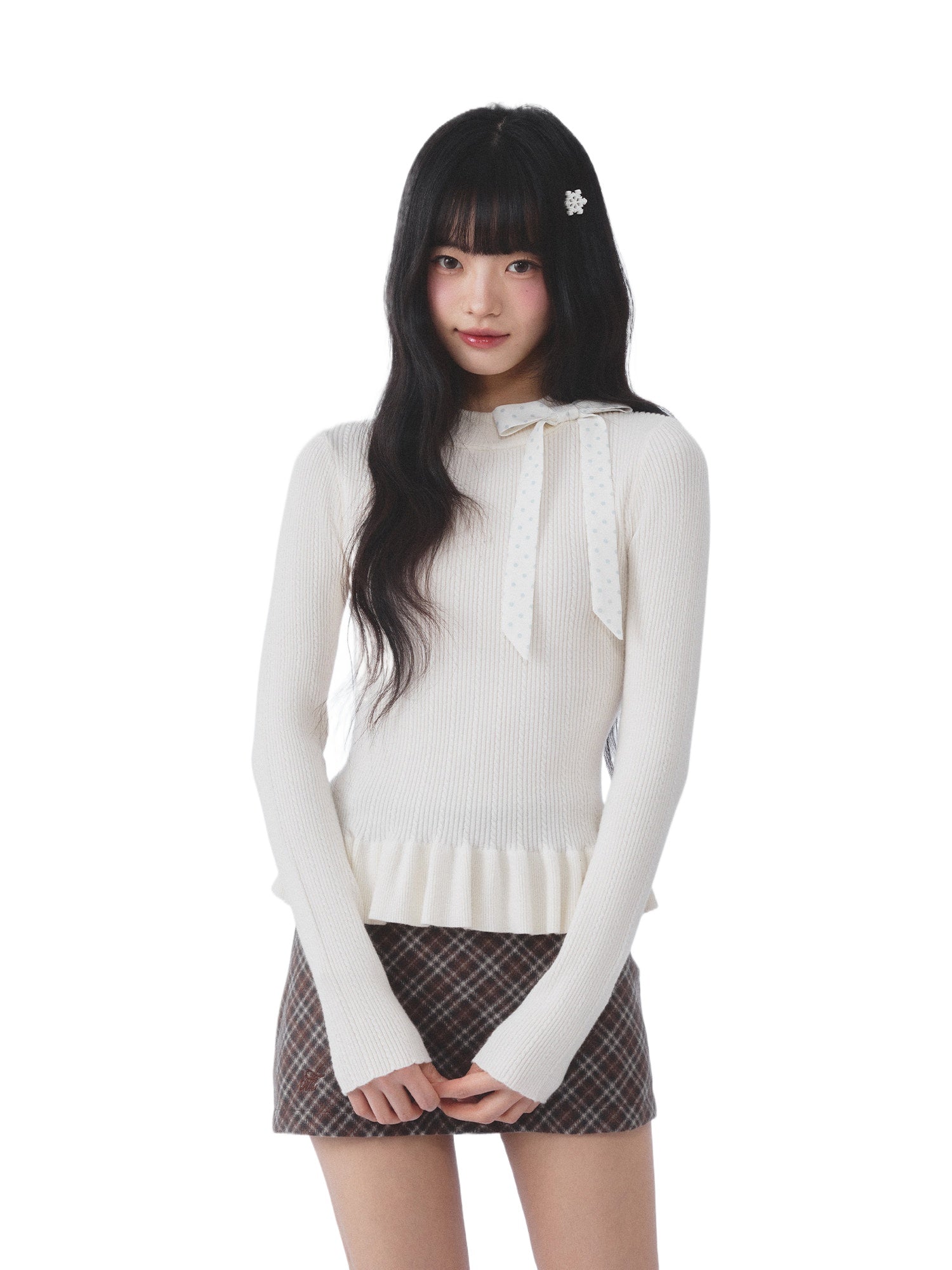 Apricot Bow Ruffle Knit Top