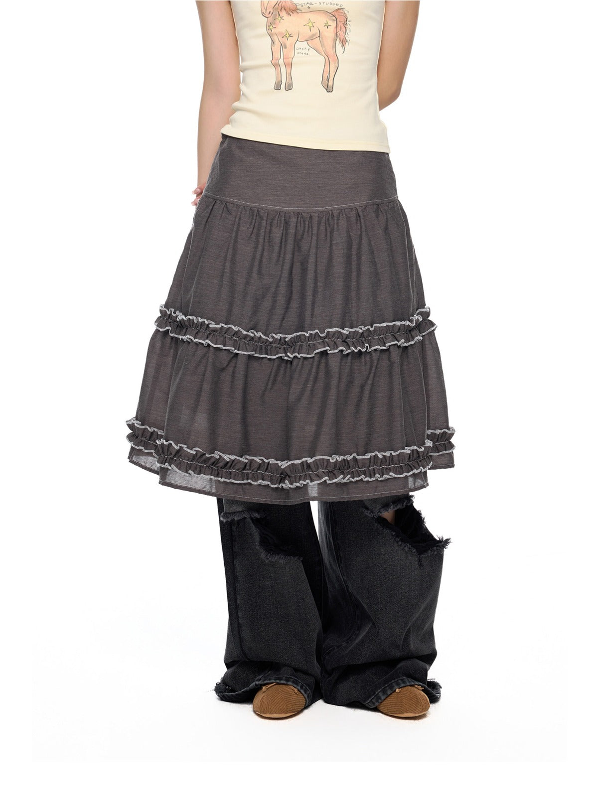 Ruffle Layered Midi Skirt