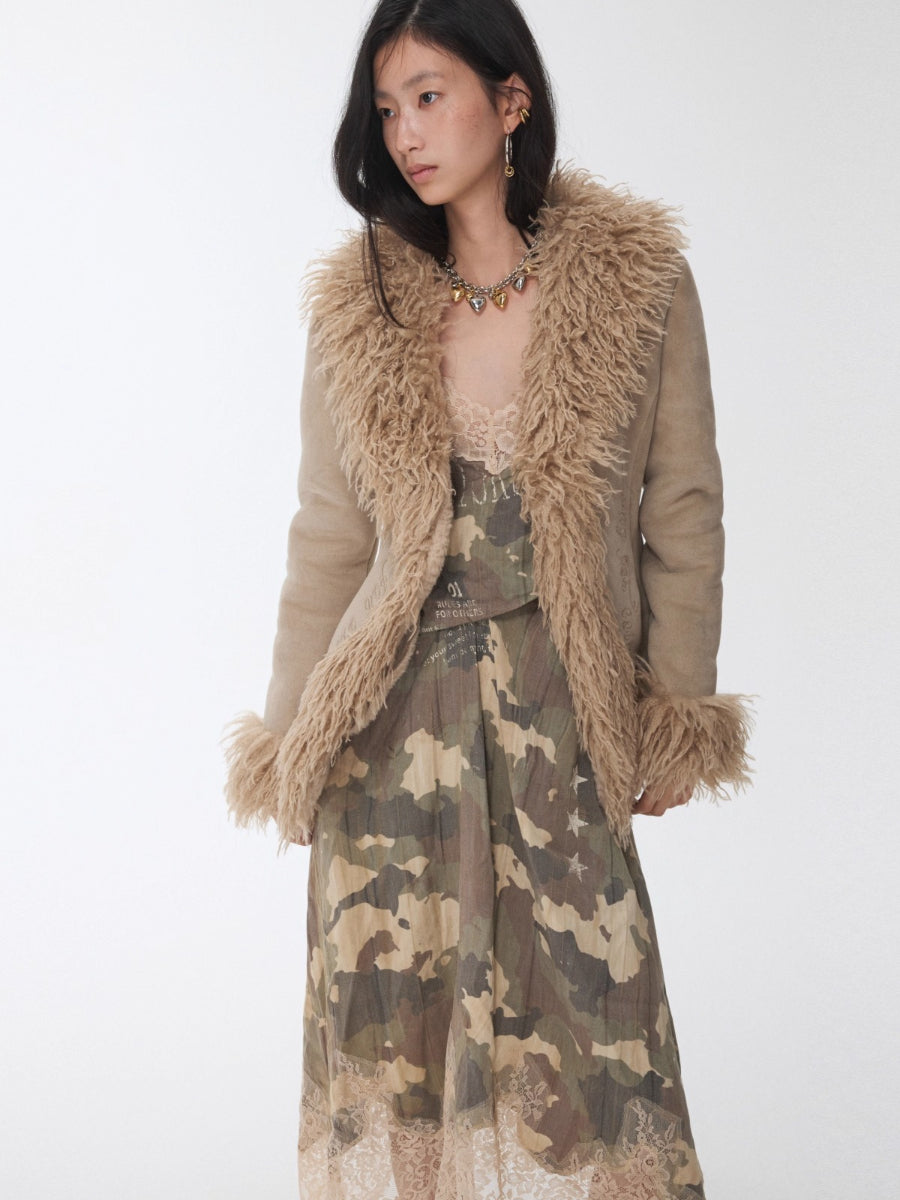 Shearling Embroidered Suede Jacket