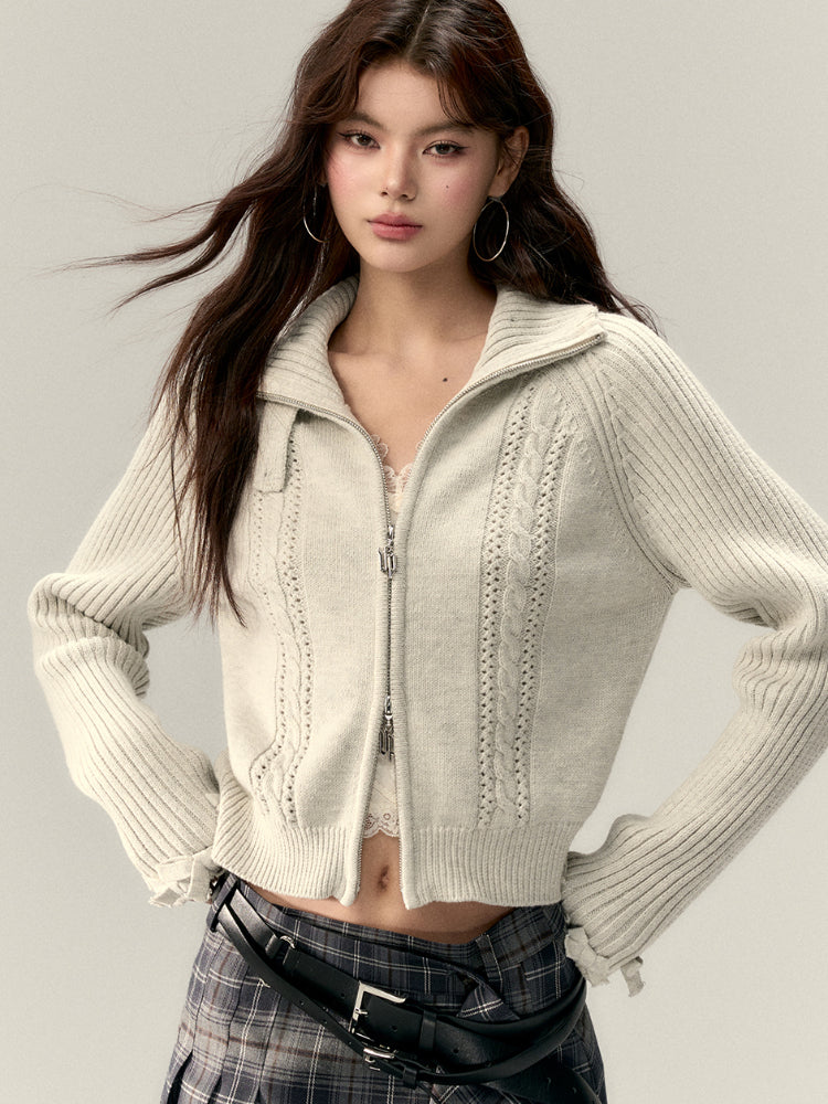 Bowknot Turtleneck Knit Cardigan Sweater