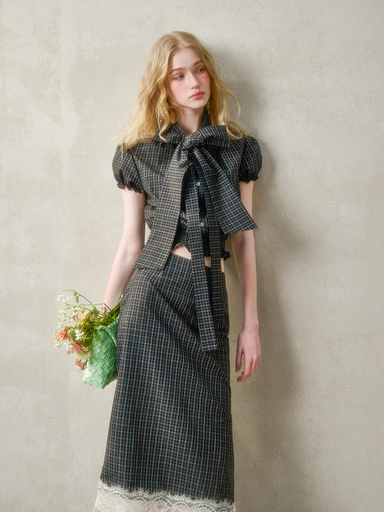 Natural Cotton Bow-Tie Shirt & Skirt Set