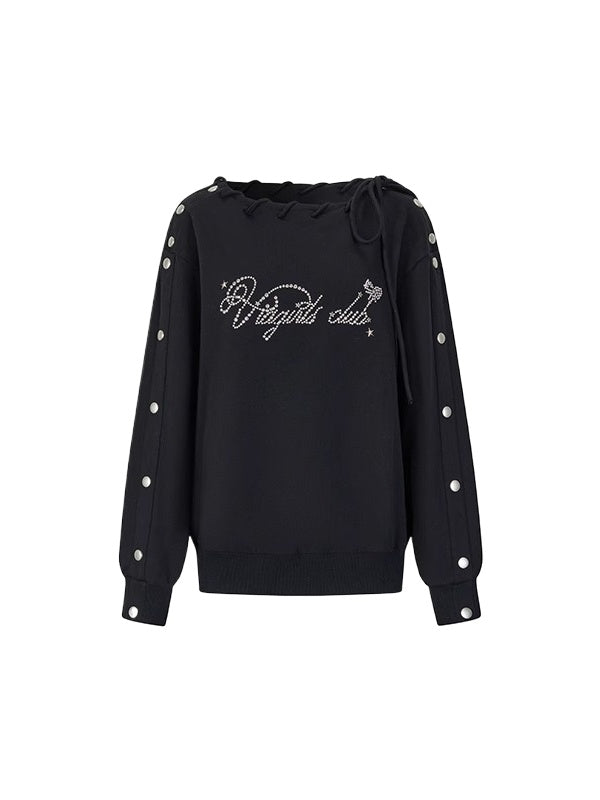 Studded Off-Shoulder Cotton Sweatshirt