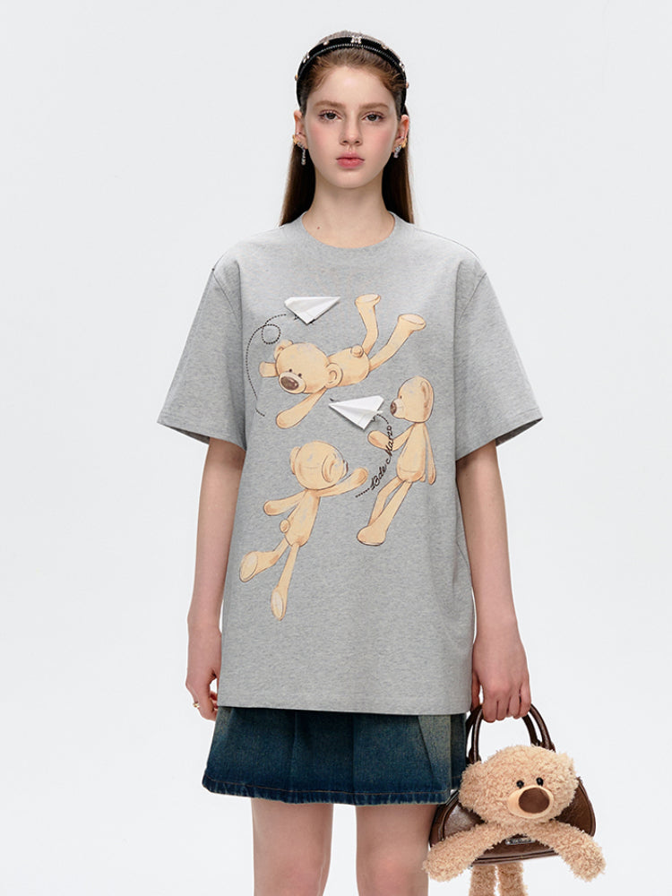 Paper Plane Bear Cotton Short-Sleeve T-Shirt