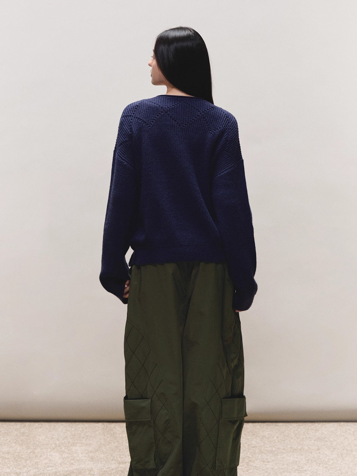 Wool V-Neck Buckle-Panel Sweater