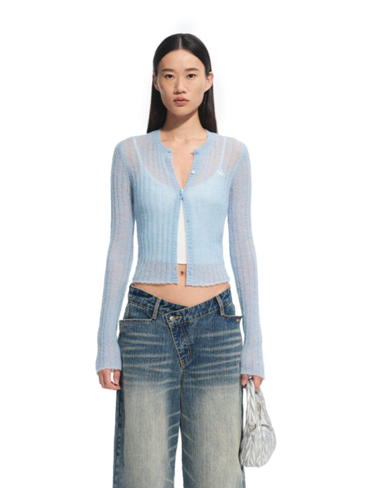 Alpaca Mohair Slim Fit Hollow-out Knit Top