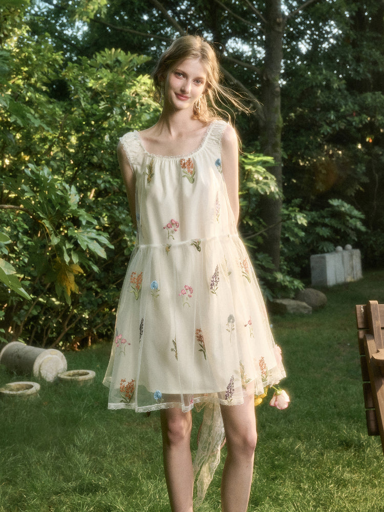 Chiffon Floral Embroidered Dress