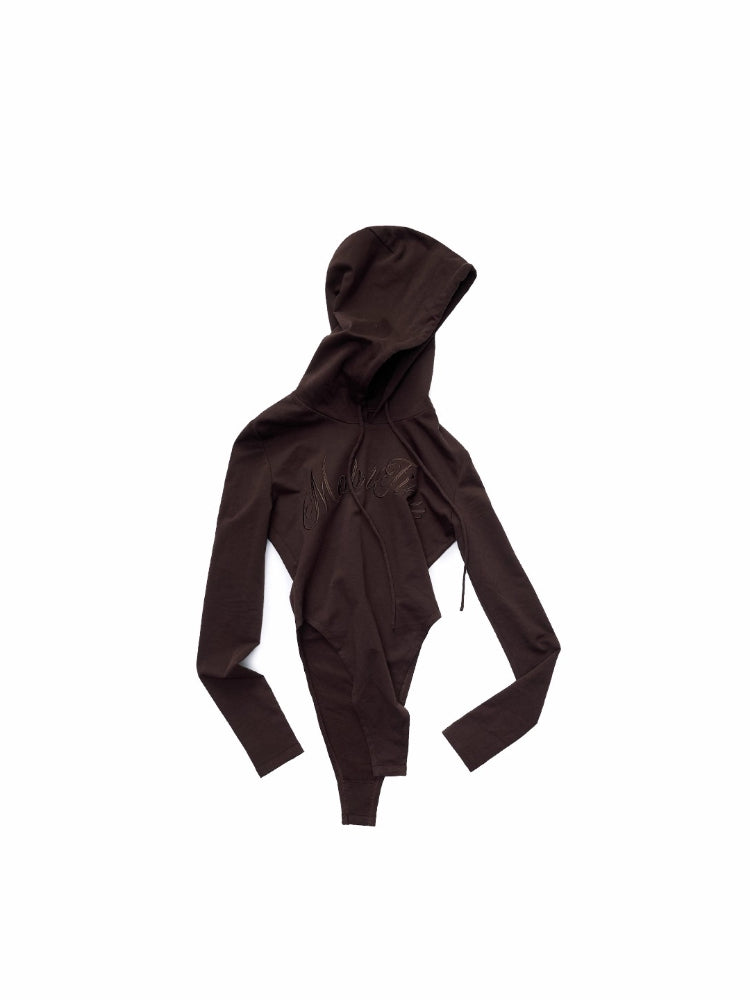Letter Embroidery Hooded Bodysuit