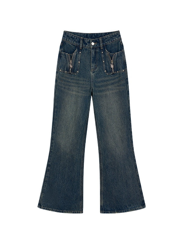 Dark Blue Straight-Leg Flared Jeans