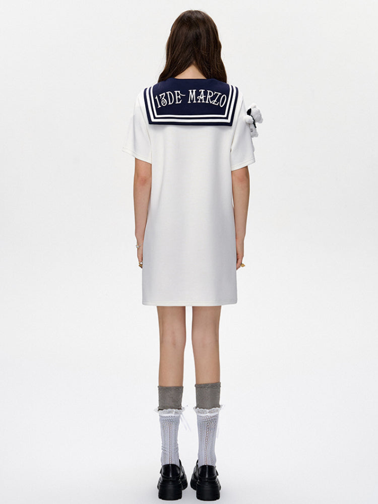 Navy Collar T-Shirt Loose Dress