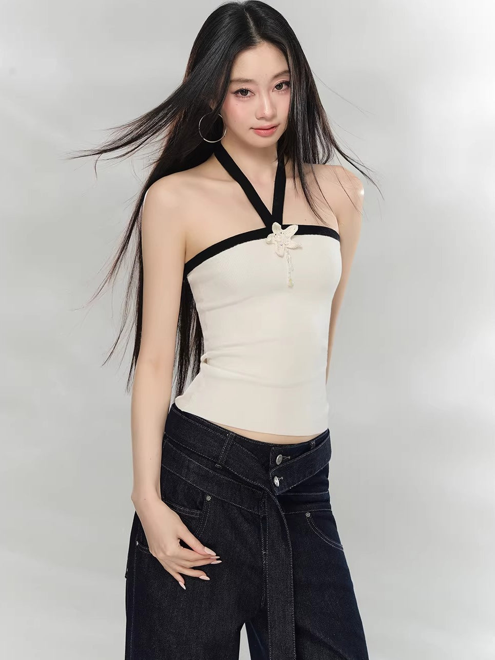 Colorblock Halter Knit Top