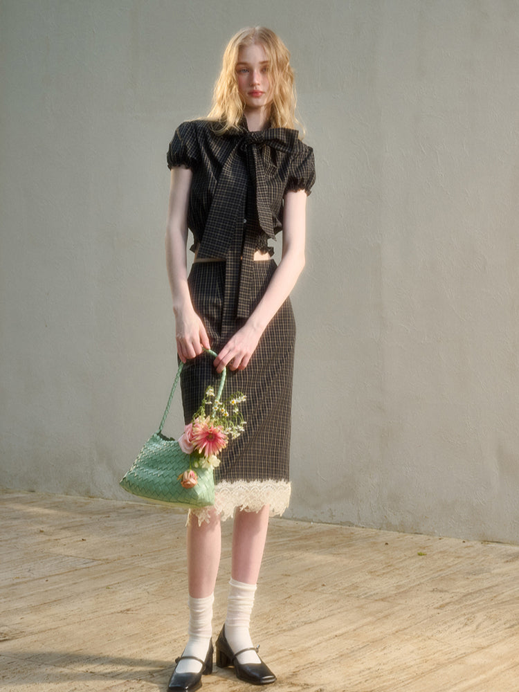 Natural Cotton Bow-Tie Shirt & Skirt Set