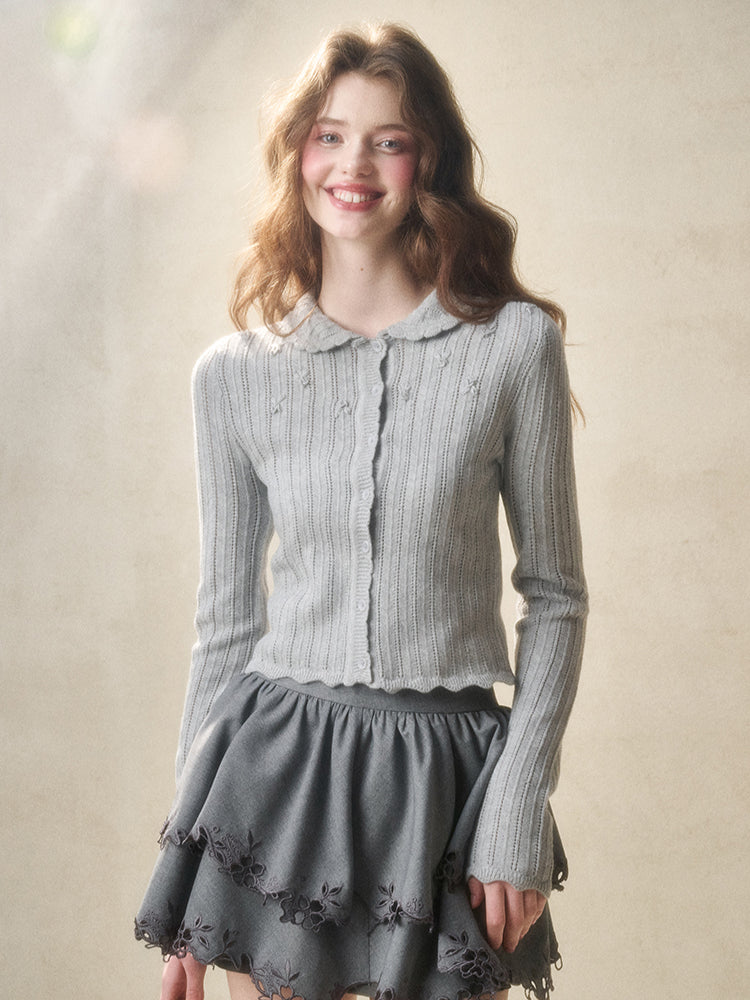 Embroidered Wool Hollow Cardigan & Tank Top Set