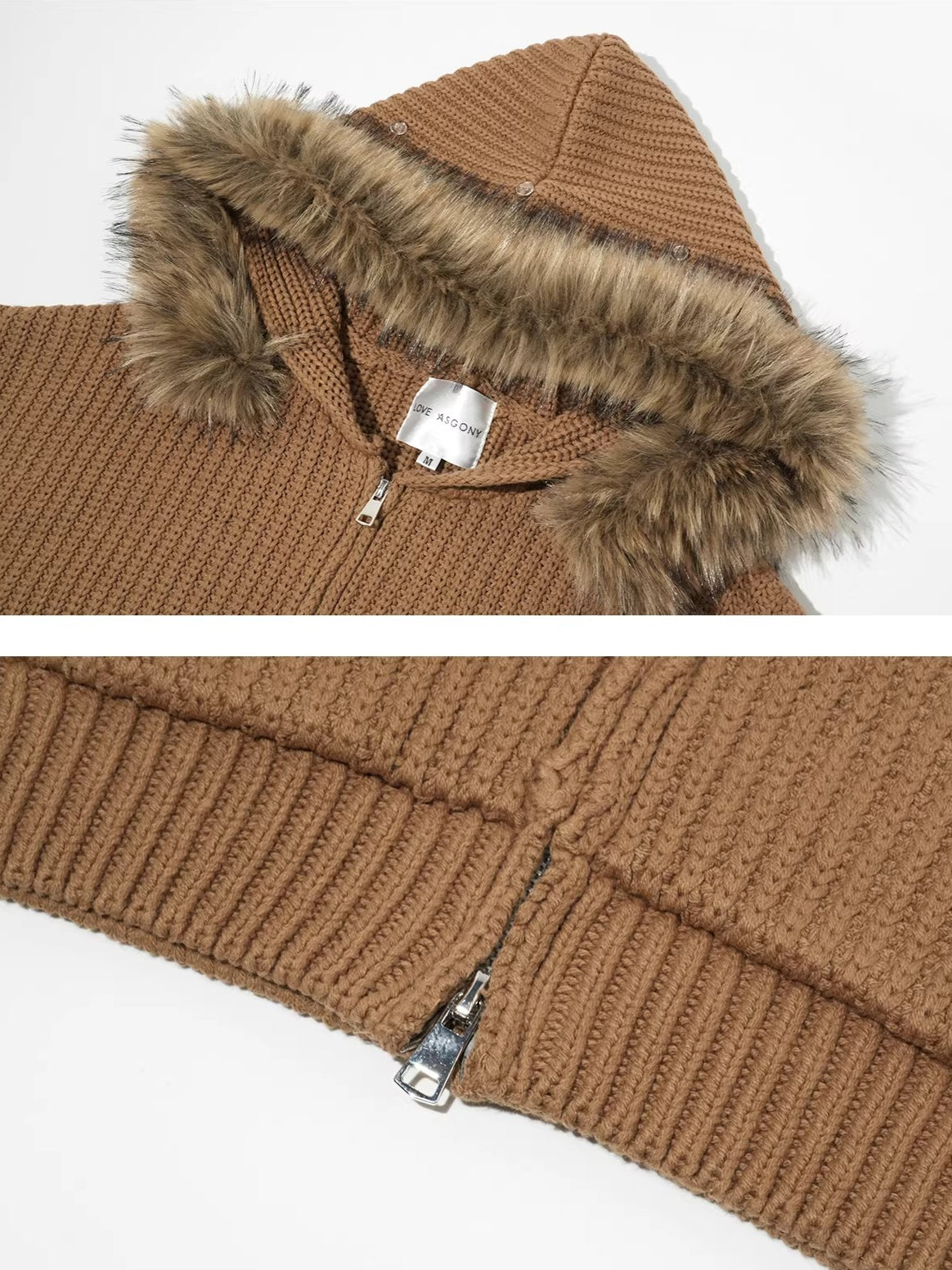 Detachable Faux-Fur Collar Embroidered Hooded Cardigan