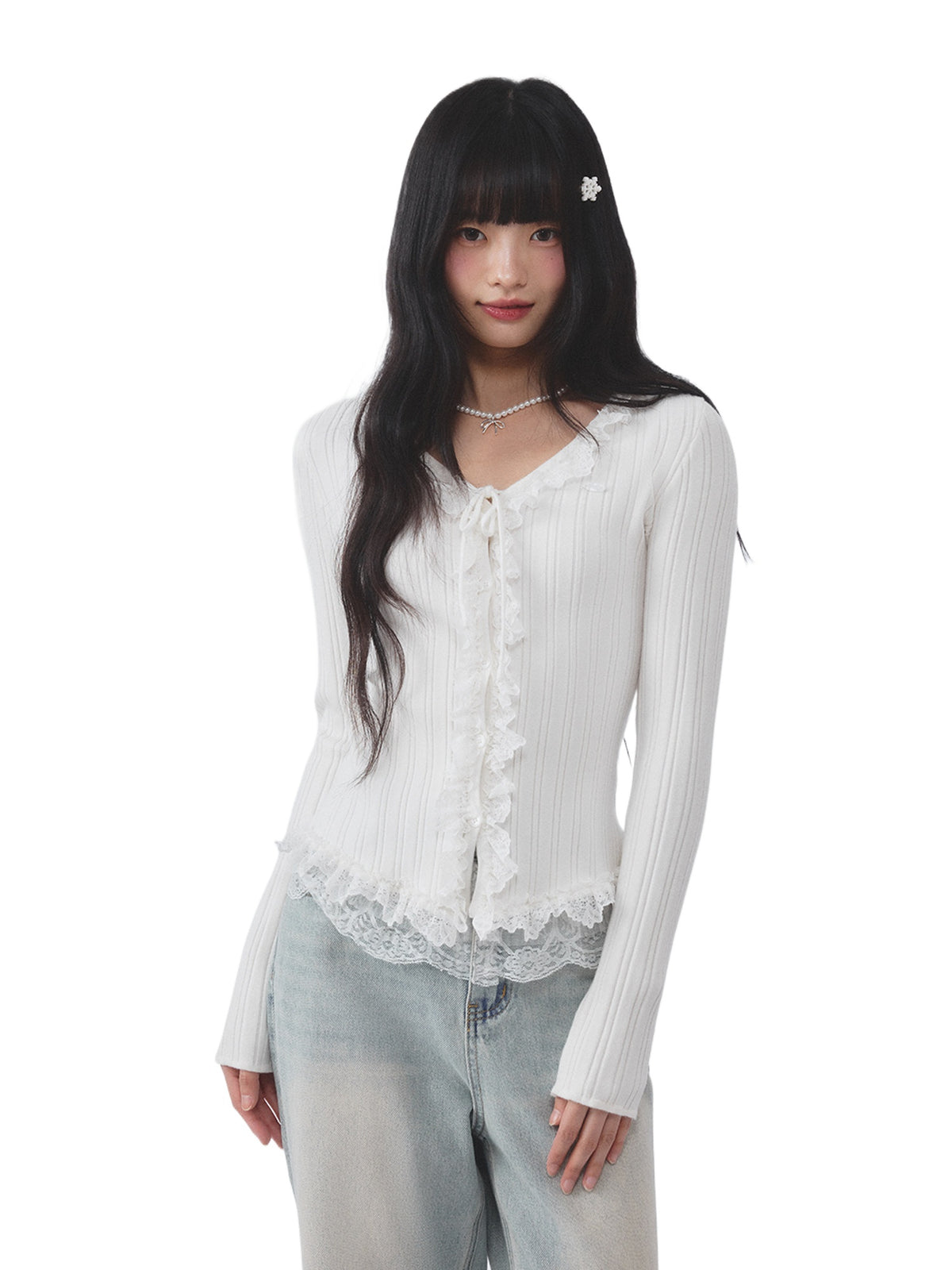Lace Trim Knit Top