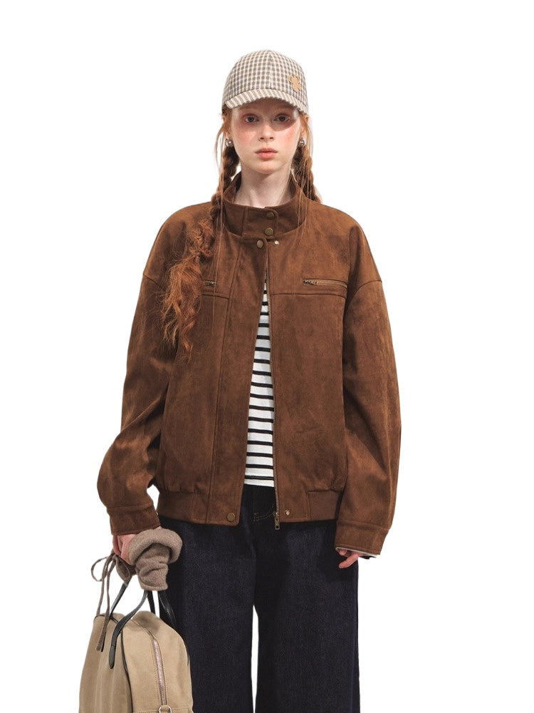 Barn-Style Suede Baseball Jacket