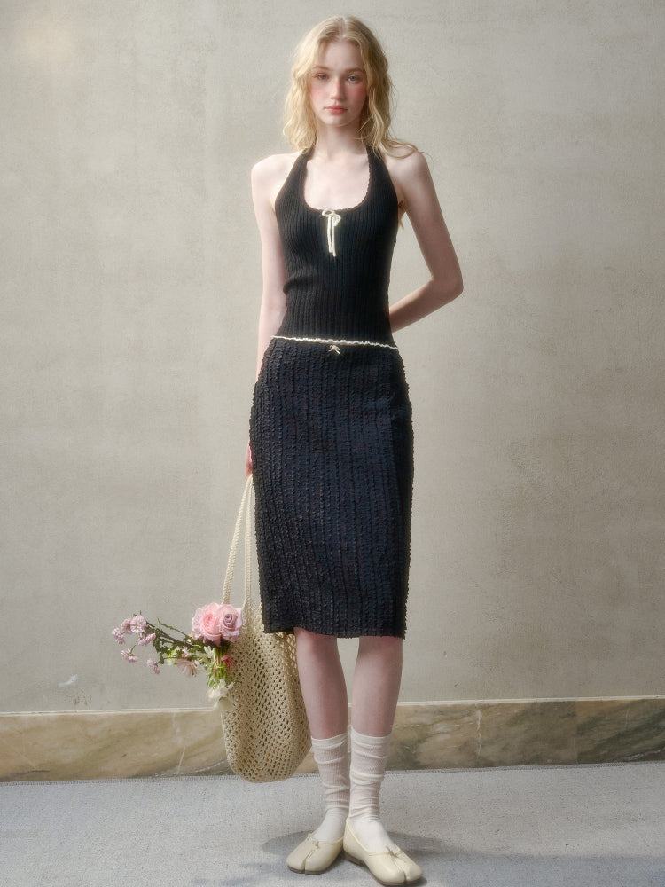 Hollow-out Color-blocking Knit Top