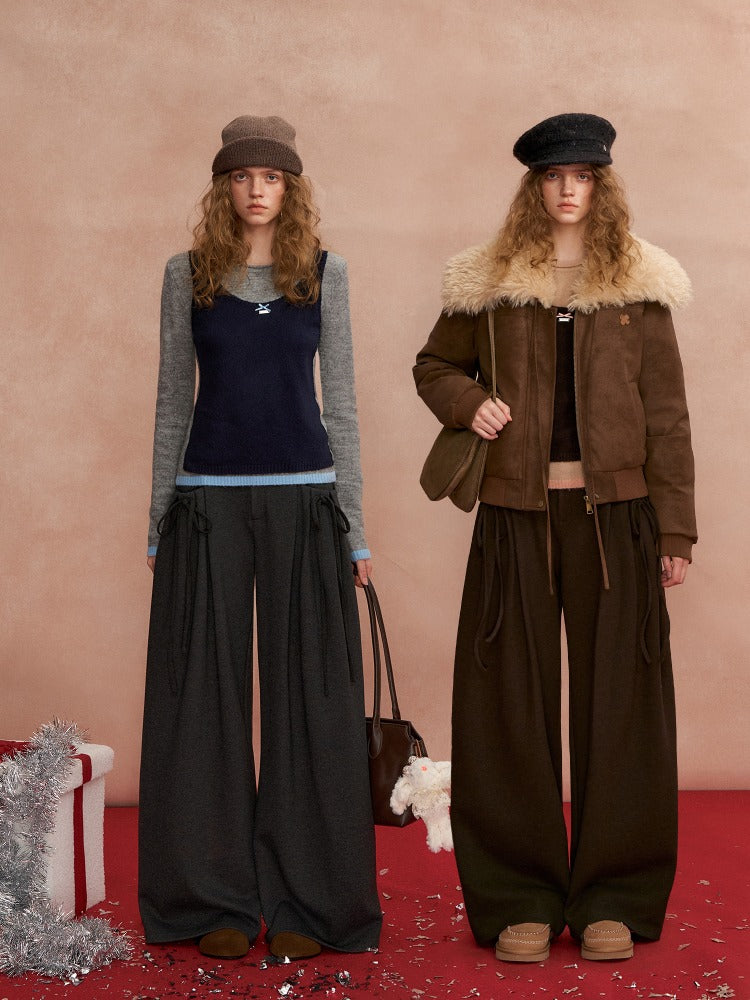 Pleated Bow Wool Pants
